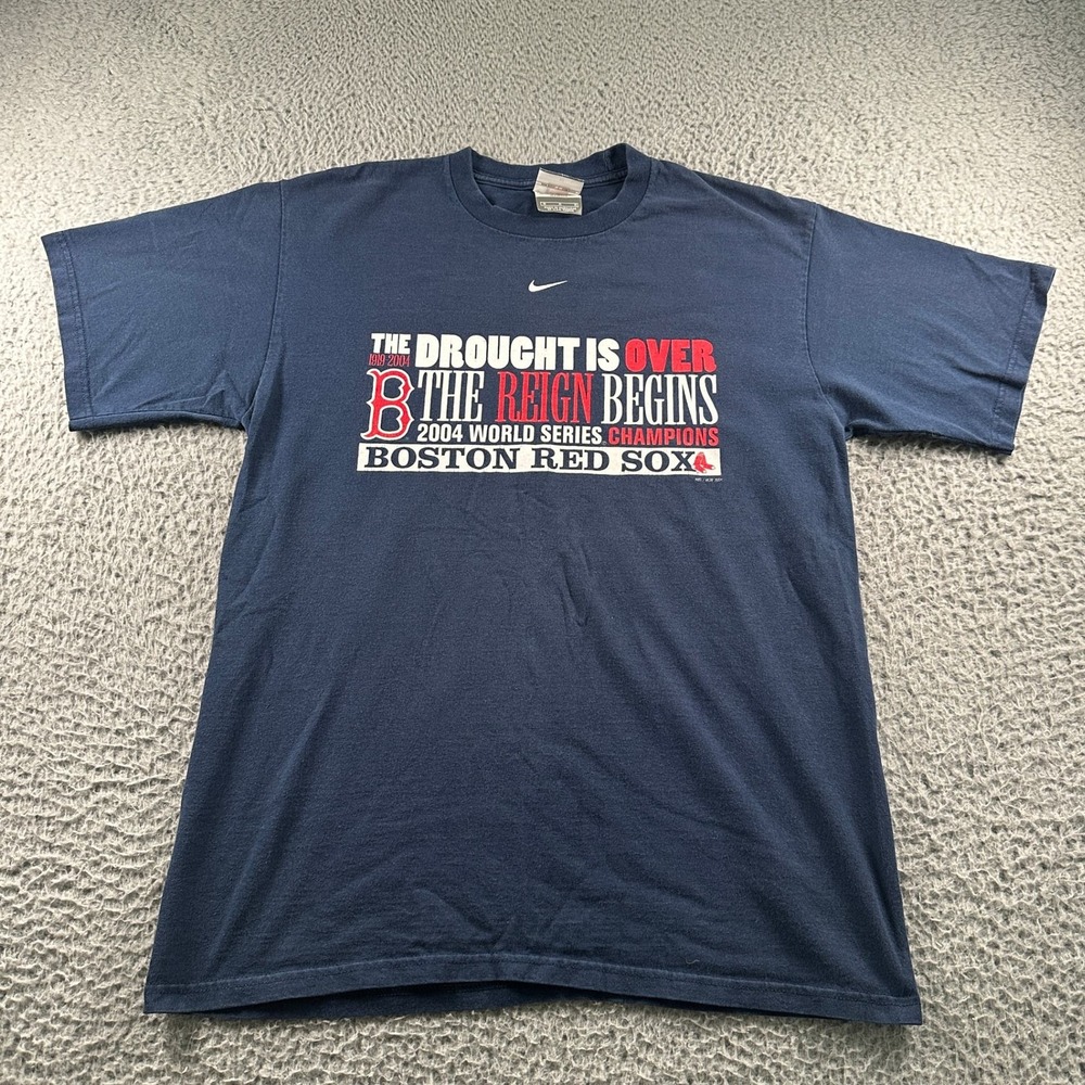 Vtg Nike T Shirt Mens M Boston Red Sox 2004 World Series Champions Navy
